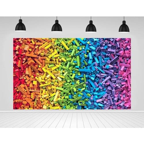 Scopiso Backdrop Photophone Rainbow Colorful Plastic Toys Brick Model Building Block Child Birthday Party Photography Background