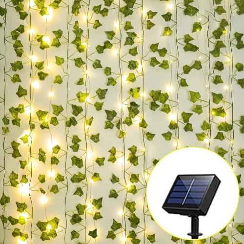 Solar Ivy String Lights, Artificial Vine Lights Garland Fairy String Lights Green Leaf Vine Light Outdoor for Party Garden Decor