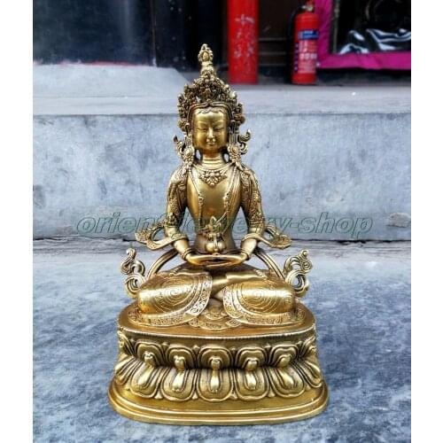 Chinese Old Folk Tibet Tibetan Buddhism Temple Bronze Statue White Tara Buddha