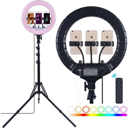 Fusitu 14 RGB Led Ring Lamp Photographic Light Ring Light With Remote Control USB Port Tripod For Live Broadcast Makeup Shoot