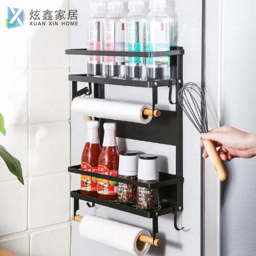 Kitchen Magnet Fridge Shelf Foldable Seasoning Storage Holder Metal Magnetic Storage Rack Cling Film Paper Towel Hanging Rod