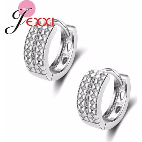 Fashion Jewelry 925 Sterling Silver Ear Piercing Decoration Double Lined Rhinestone Cuff Earring Cute Small Round Hoops