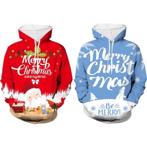 Men Christmas Novelty Oversized 3D Printed Drawstring Hood Jumpers Women Cartoon Long Sleeve Sweatshirt Hoodies Autumn Winter