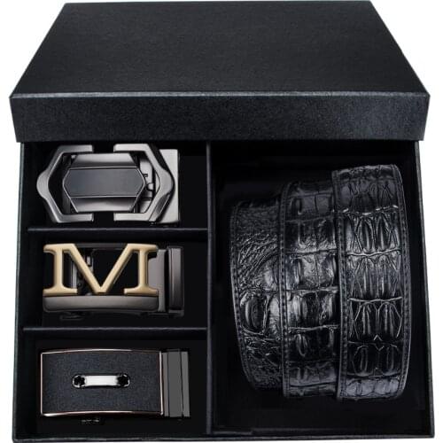 Barry.Wang 3pkdf-07 Hot Sale Mens Belts 3pc Automatic buckle Genuine Cowskin Leather Waisband Male Business Strap Belts For Men