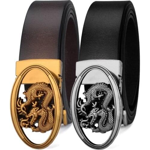 Retro Automatic Buckle Men Belt, Hollow Out China Leading Buckle, Mens Fashion Leather Belt