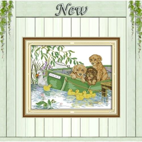 Three puppies animals diy patterns counted print on canvas DMC 11CT 14CT kits Joy Sunday Cross Stitch embroidery needlework Sets