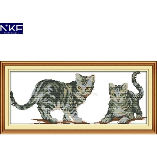 NKF The Two Little Kittens Cross Stitch Set Handmade Craft Needlework Cross-Stitch Embroidery Kit Cross Stitch for Home Decor