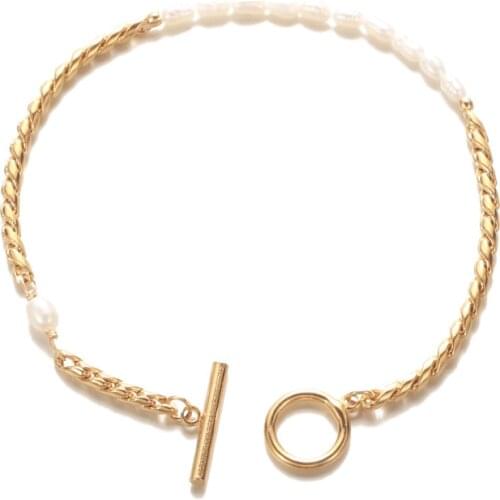 2021 New Trendy Natural Pearl Rope Chain Jewelry 18K Gold Plated Freshwater Pearl O T Buckle Bracelet For Women Girl Trendy Gift