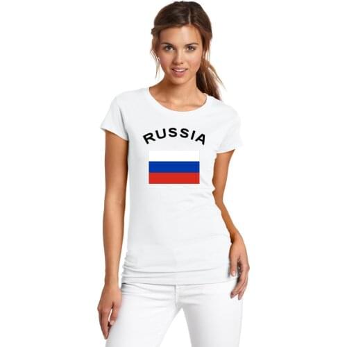 BLWHSA New Arrivals Summer National Flag Printed RUSSIA Fans Cheer Women Casual T-Shirt 100% Cotton Short Sleeve T Shirt