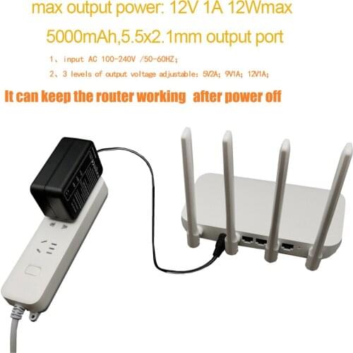 Rechargeable 5000mAh 5V 9V 12V UPS Uninterrupted Backup Power Supply 5.5x5.1mm Output for WiFi Router LED CCTV Camera