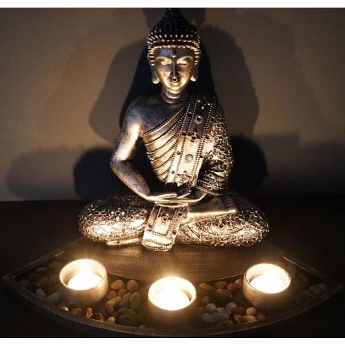 Sitting Buddha Candle Holder Statue Tealight Tea Light Candlestick Table Teahouse Living Room Decor