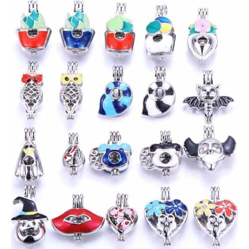 1pcs Combination Color Glaze Pearl Cage Pendant Locket Jewelry Making Bead Cage Aroma Essential Oil Diffuser For Oyster Pearl