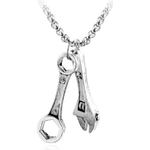Stainless Steel Wrench Tool Pendant Necklaces Men Jewelry Hip Hop Gothic Trendy