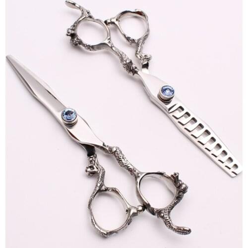 Professional 6" Customized Logo Blue Big Gem Professional Hair Scissors Hairdressing Cutting+Thinning Scissors Hair Style Too