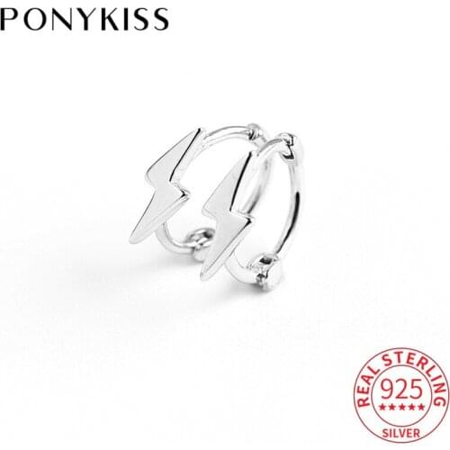 PONYKISS Classic 925 Sterling Silver Small lightning Minimlist Hoop Earrings for Women Party Fine Jewelry chic Accessory Gift