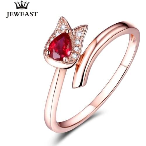 SLFD Natural ruby 18K Pure Gold 2020 New Hot Selling Top Ring Women Heart Shape Ring For Ladies Woman Genuine Jewelry