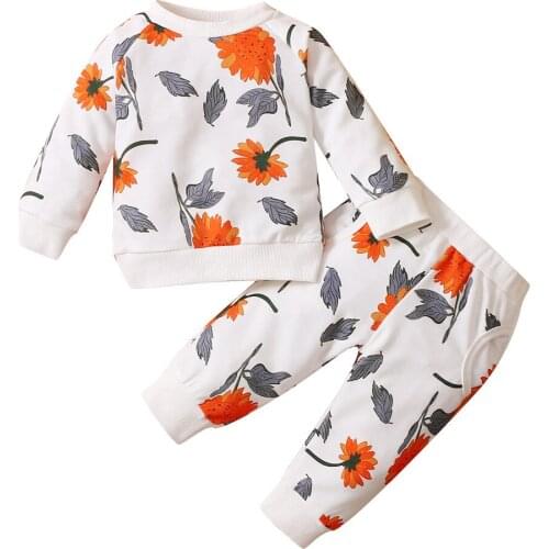 Baby Girl Floral Sunflower Printed Clothes Set Top Sweatshirt Pants Sweatpants 0-18M Newborn Toddler Spring Fall Casual Outfits