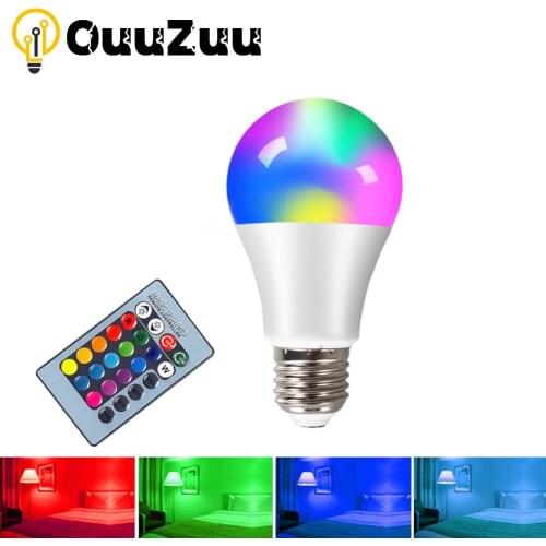 OuuZuu RGBW E27 LED Bulb Light 4W 10W 15W 110V 220V Lampada Changeable Colorful 24Key RGB LED Lamp with IR Remote Control