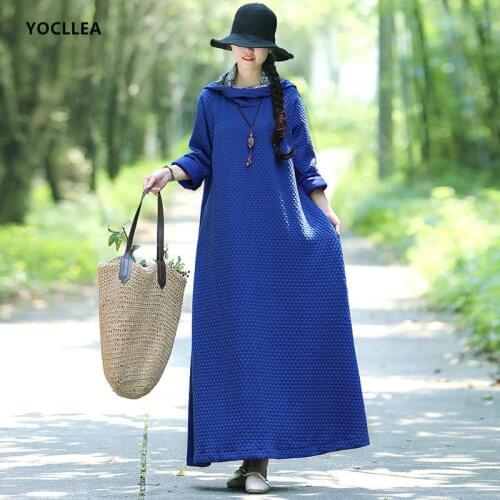 Vintage Hooded Long Dress Robe female Autumn winter Warm Halloween Witch Dress Women plus size Loose Casual dresses pocket