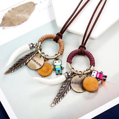 Vintage Robot & Leaf Statement necklaces & pendants Women Jewelry Long necklace collares mujer choker kolye bijoux femme colar
