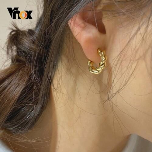 Vnox Twisted Rope Hoop Earrings for Women,Gold Tone Stainless Steel Small Huggie Ear Jewelry, Chic Minimalist Street Party Jewel