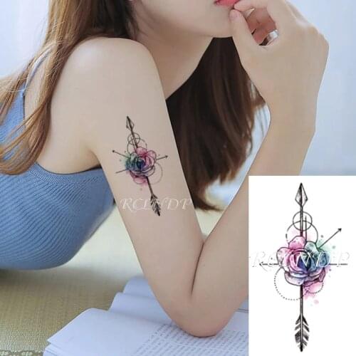 Waterproof Temporary Tattoo Sticker Color Rose Flower Arrow Circle Small Size Body Art Flash Tatoo Fake Tatto for Kids Men Women
