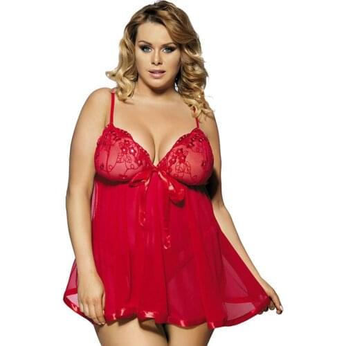 6XL Lingerie Plus Size Sexy Sequin Nighties Lace See Though Erotic Women Night Dress Perspective Nightgown Sleepwear