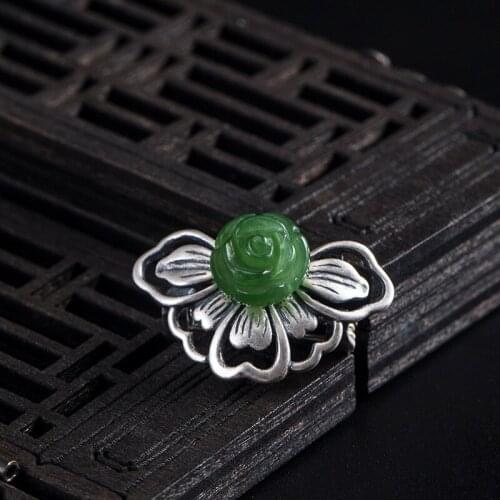 Jasper Butterfly Brooch 925 Sterling Silver Pins Vintage Chinese Hanfu Accessories Brooches For Women Fine Jewelry Luxury Gift