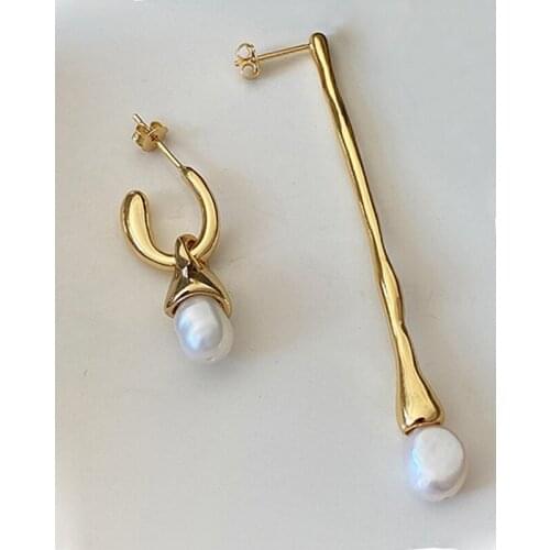 Asymmetrical length female long temperament French elegant earrings female baroque pearl earrings 925 sterling silver earrings