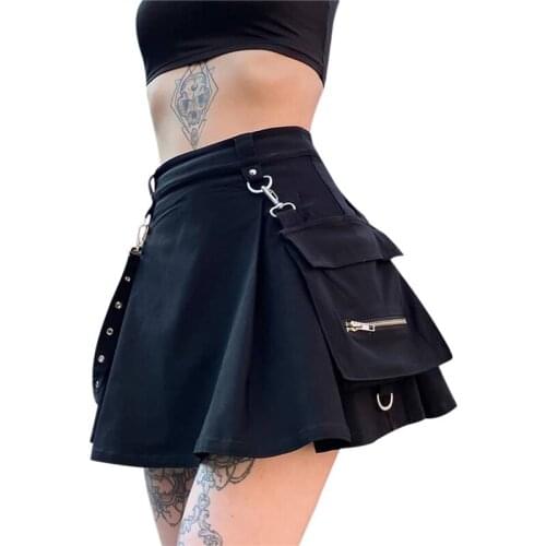 Women Harajuku Gothic Skirts High Waisted Skirts Punk Dark Academia Aesthetic Short A-Line Flare Skirt Y2K Streetwear