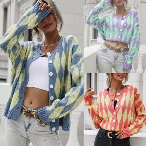 New Y2K Cardigan Sweater Women 2021 Autumn Winter Single-breasted Printed Round Neck Jacket Elegant Ladies Sweater Tops Coat