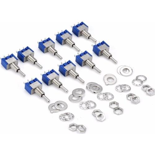10pcs/lot Dark Blue SPST Latching Switch 3-Position Miniature Toggle Switches 6A 125VAC/3A 250VAC For Switching Lights Motors