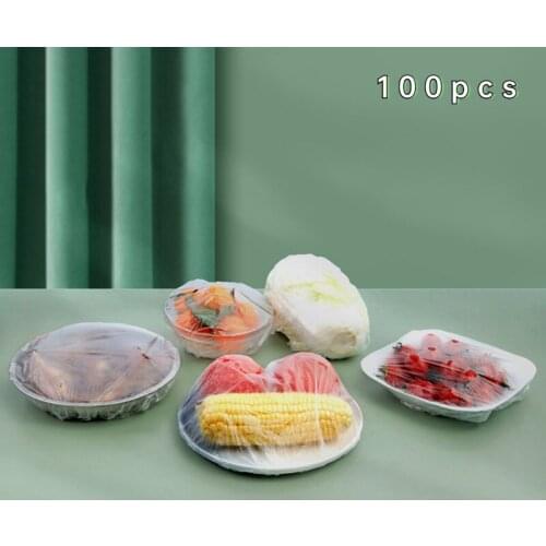 100PCS/set Disposable Food Cover Plastic Wrap Elastic Food Lid for Fruit Bowls Cups Caps Storage Kitchen Fresh Keeping Saver Bag