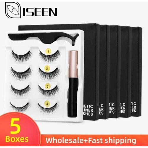 Wholesale 5 Boxes/Set 4pairs 3D Mink Magnetic Eyelashes Natural Short False Lashes Magnetic Eyeliner Lashes Set Extension Makeup