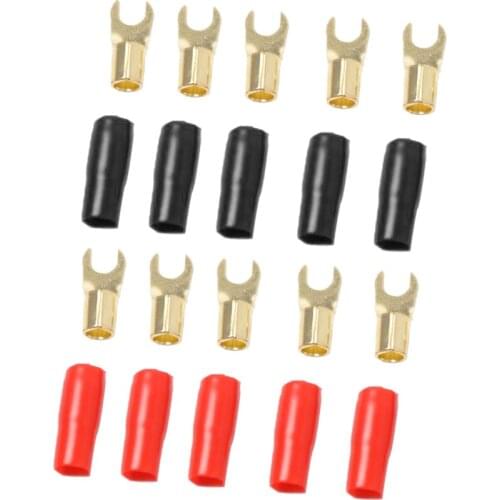 5 Pairs 8 AWG Car Audio Fork Terminal Wiring Connector Gold-plated Durable