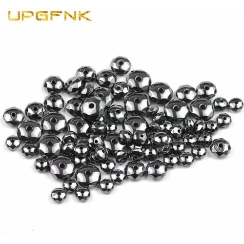 UPGFNK Natural Stone beads Faceted Black Hematite Flat Round spacer Loose beads For Jewelry Making bracelets DIY 3/4/6/8/10MM