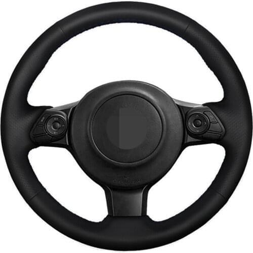 Car Steering Wheel Cover DIY Hand-stitched Black Genuine Leather For Toyota 86 2016-2019 Yaris 2016-2019 Subaru BRZ 2016-2019