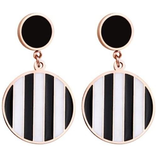 Europe and the United States titanium steel black and white stripes slim personality simple and generous not fade female earring