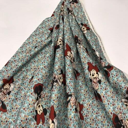Cotton fabrics, disney fabric, MINNIE blue flowers fabric, mask fabrics, fabrics by meters, PERTEX textile