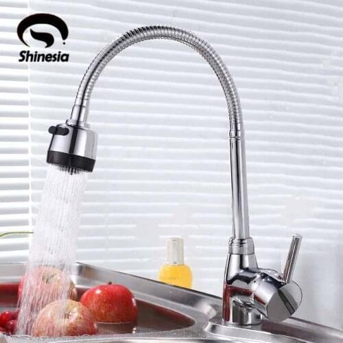 Silver Double Handle Kitchen Faucet Mixer Cold and Hot Kitchen Tap Single Hole Water Tap Chrome Polished