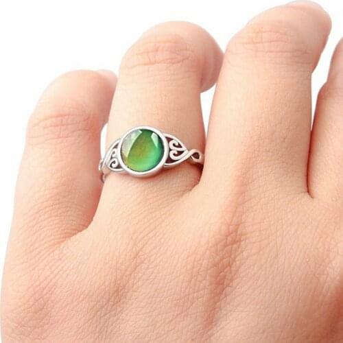 Changing Color Rings Mood Emotion Feeling Temperature Rings Smart Ring Silver Plated Oval Couple Jewelry Size 5-10