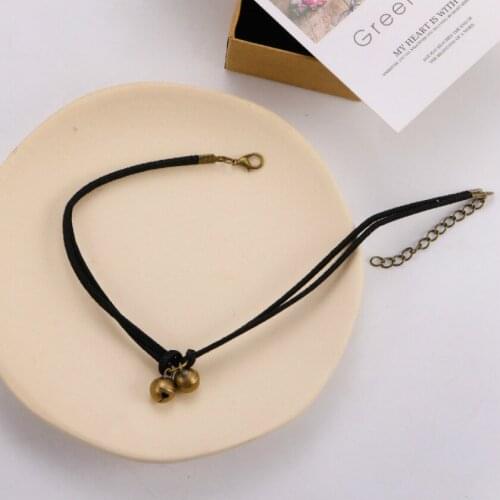 Korean Fashion Jewelry Bell Double Leather Rope Clavicle Chain Bohemian Statement Necklace Female Elegant Short Necklace