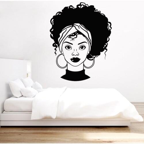 Beautiful African Girl Wall Sticker Afro Hairstyle Home Decor Beauty Salon Stickers Curls Woman Wall Art Mural Removable
