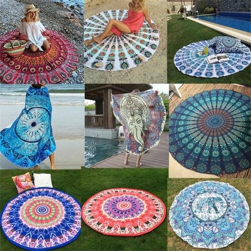 13 Styles Microfiber Round Beach Towel Absorbent Mandala Hippie Tapestry Large Blanket Shawl Tassel Quick-Drying Bath Towel 2021