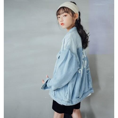 Teen Girls Oversize Denim Jackets 10 12 years Girls Fashion Casual Letter Embroidery Coat