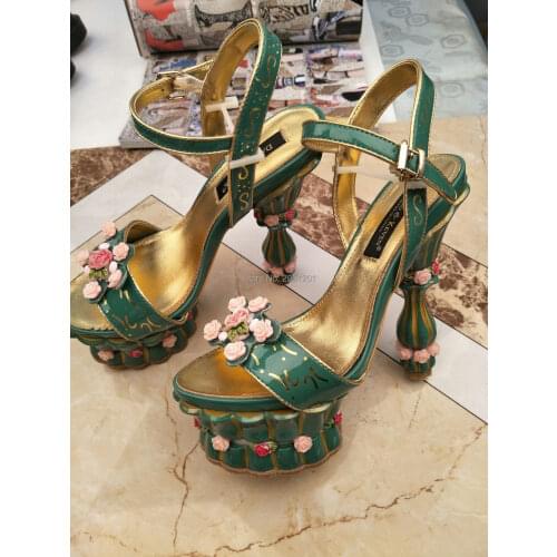 Summer Ladies Luxury Sandals Flower Embroidery Platform Women Floral Chunky High Heel Sandals Sweet party shoes woman