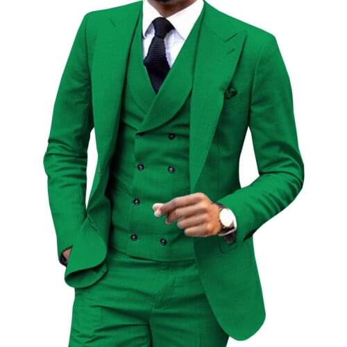 Fashion Men Suit 3 Pieces Suit Wedding Dress And Party For Suit One Buttun Blazer Jacket Double Breasted Vest &Pants