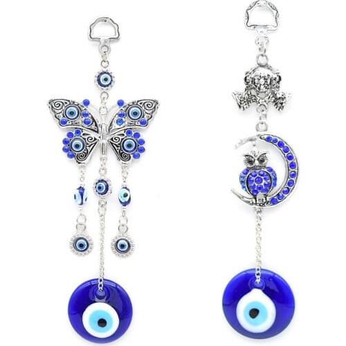 Turkey Blue Eye Rhinestone Butterfly Amulet Lucky Charm Wall Mount Pendant Blessing Protection Gift Decoration