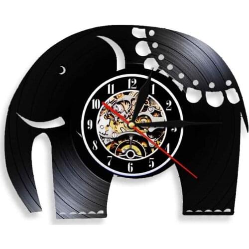 Elephant Wall Clock Wildlife Mammal Animal Vinyl Record 3D Wall Clock Vintage Decorative Home Clock Wall Decor