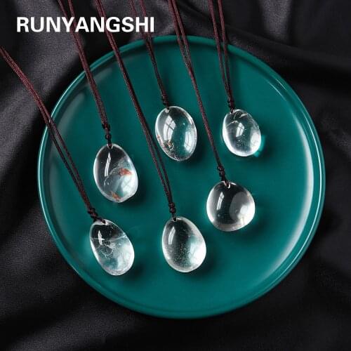 Natural White Crystal Large particle polished original stone pendant Clear quartz Necklace jewelry